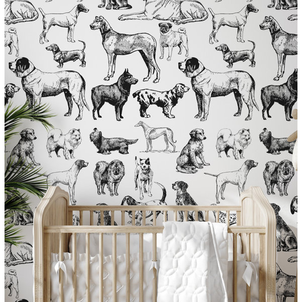 WALLPAPERS4BEGINNERS Black And White Dogs Wallpaper Wayfair.co.uk